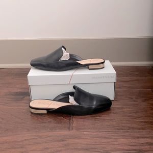 Black Leather Mule Slip Ons